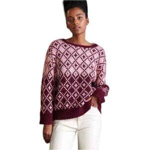 Maeve Anthropologie Siegfried Sweater Women's XS Pink Maroon Wool Argyle Preppy